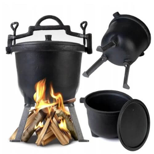 Ceaun din fonta pentru camping și odihnă
