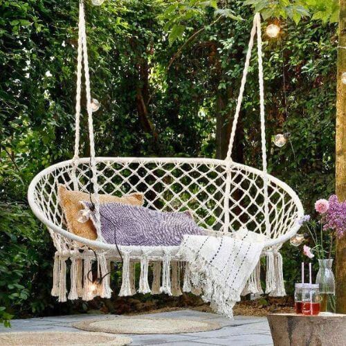 Scaun suspendat dublu, hamac de grădină, balansoar HK2P bej